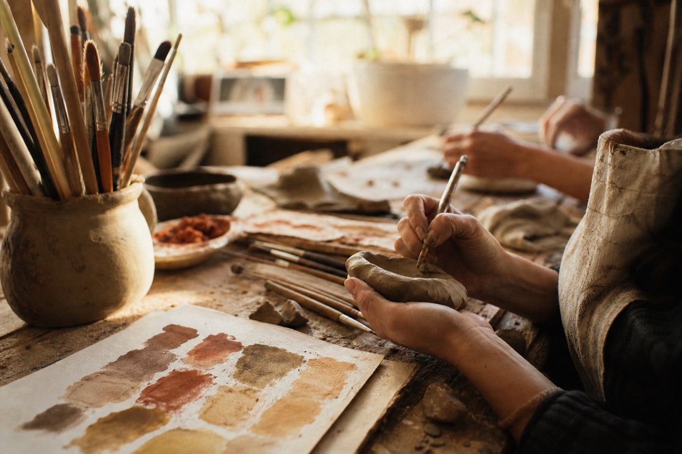 Artists collaborating together in a studio setting